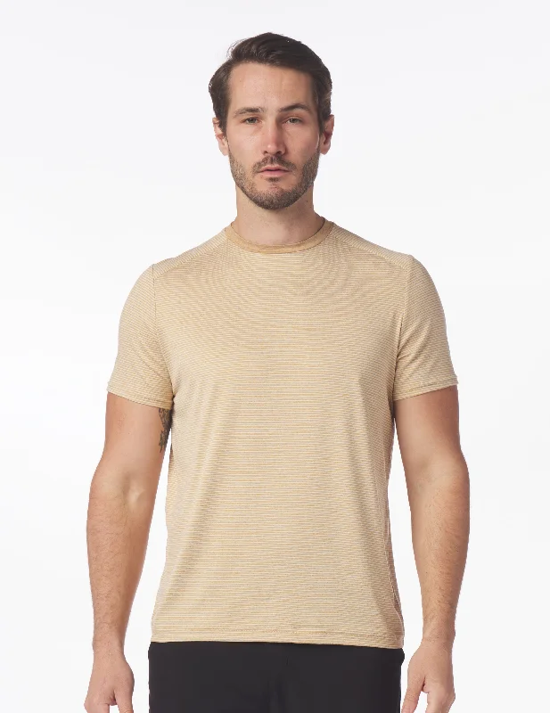 Men's moisture - wicking athletic t - shirts for intense workoutsSalton Short Sleeve: Ochre Heather/White Stripe Men's moisture - wicking athletic t - shirts for intense workoutsSalton Short Sleeve: Ochre Heather/White Stripe