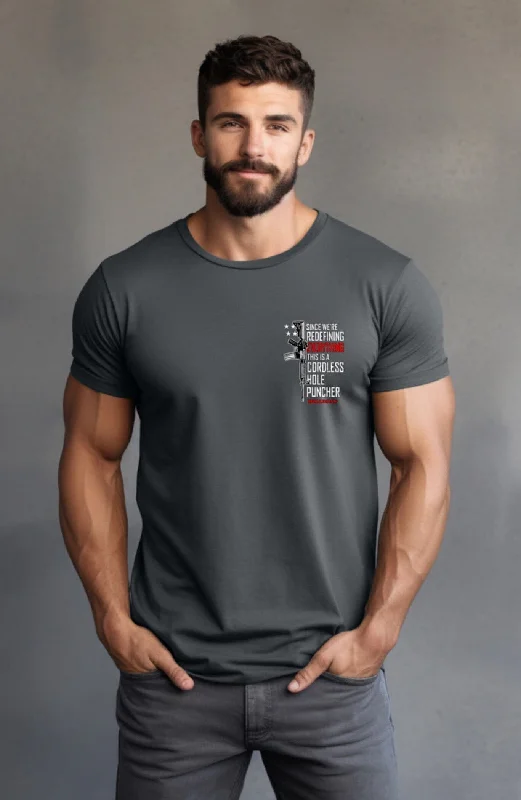 Men's slim - fit graphic t - shirts with vintage rock band printsSimple Cordless Hole Puncher T-shirt
