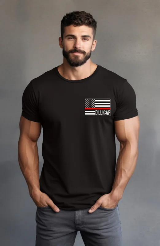 Men's short - sleeve linen t - shirts for summer beach outingsSimple Red Line T-shirt Men's short - sleeve linen t - shirts for summer beach outingsSimple Red Line T-shirt