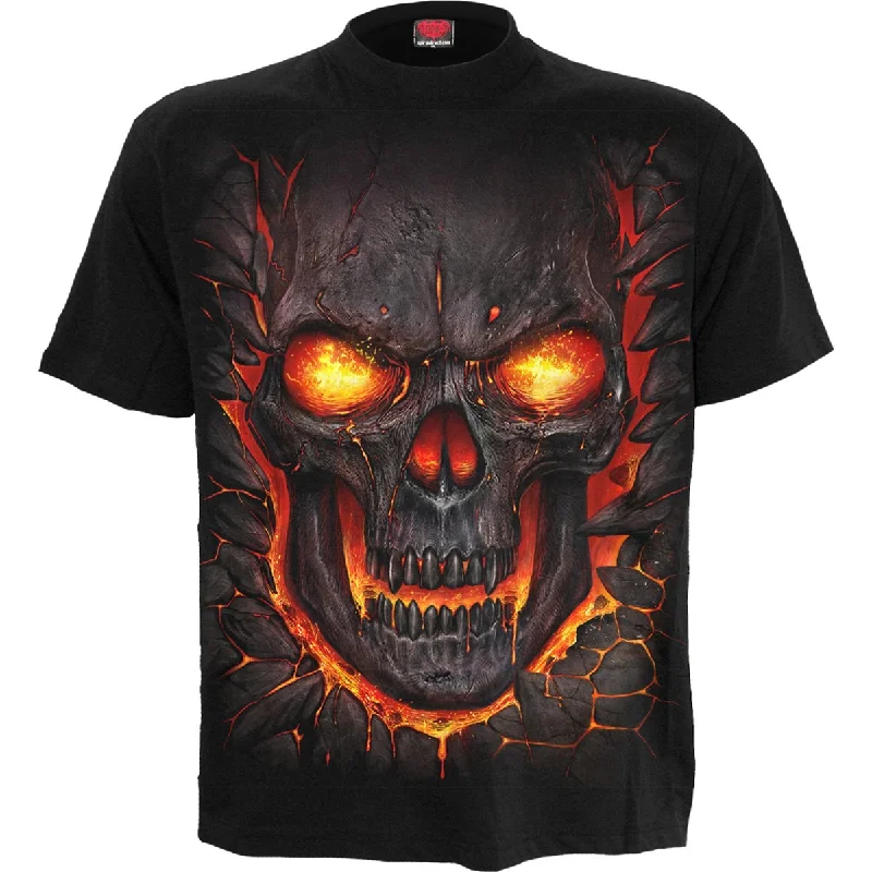 Men's short - sleeve linen t - shirts for summer beach outingsSKULL LAVA - T-Shirt Black