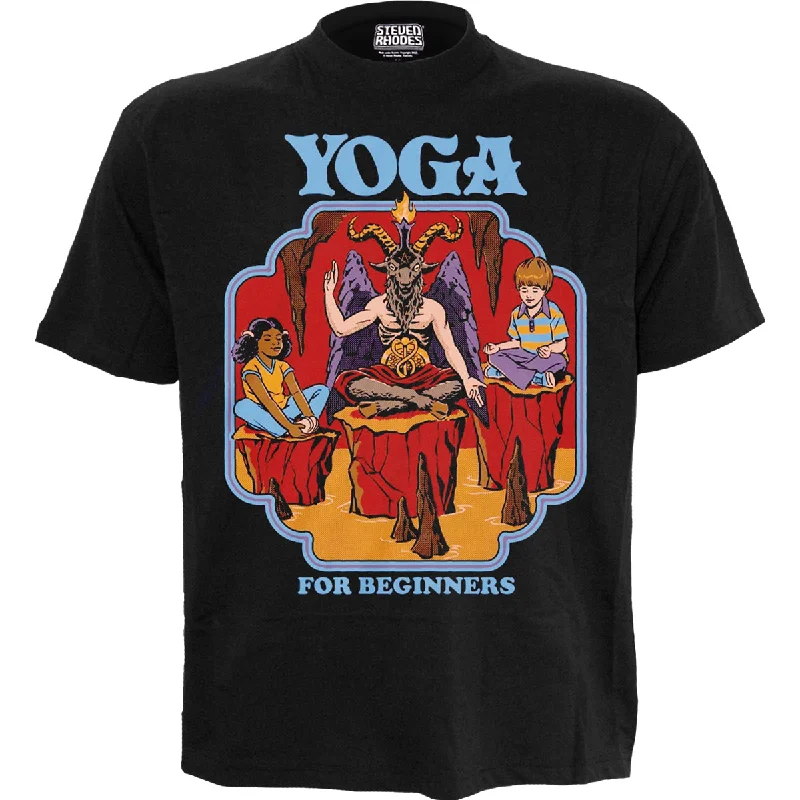 Men's organic cotton crew - neck t - shirts for everyday comfortSTEVEN RHODES - YOGA FOR BEGINNERS - Front Print T-Shirt Black