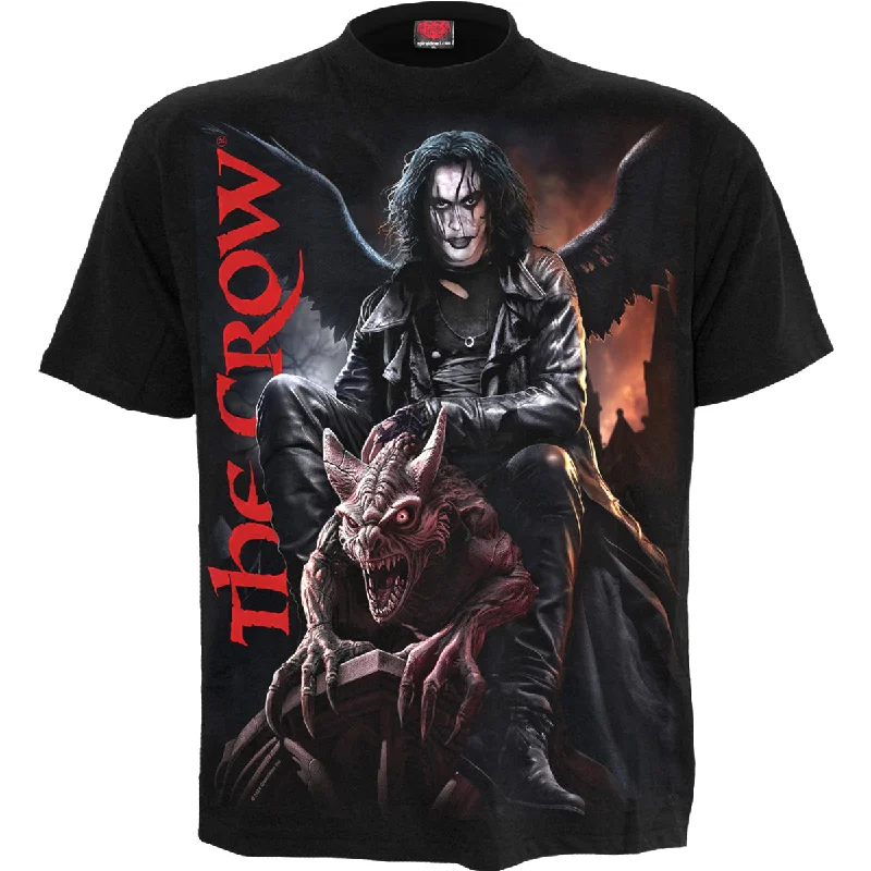 Men's organic cotton crew - neck t - shirts for everyday comfortTHE CROW - GARGOYLE - Front Print T-Shirt Black